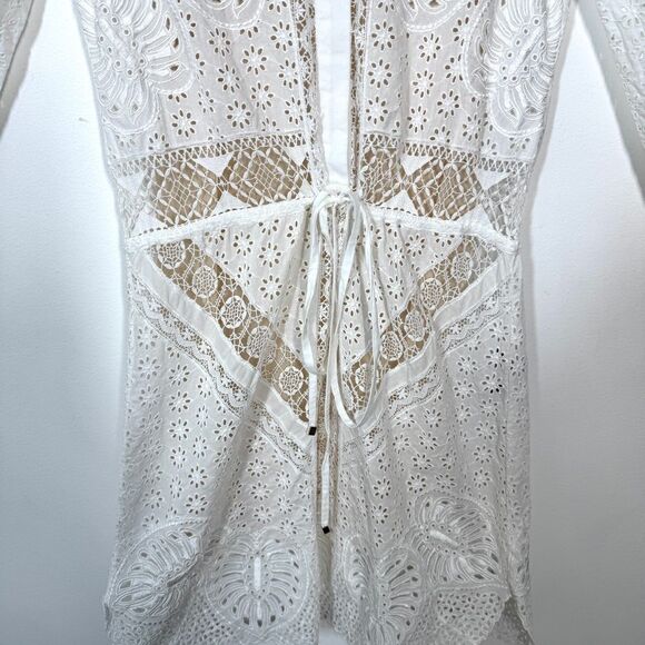Roberto Cavalli Women's Size 2 White Eyelet Lace Embroidered 3/4 Sleeve Dress - Picture 4 of 14